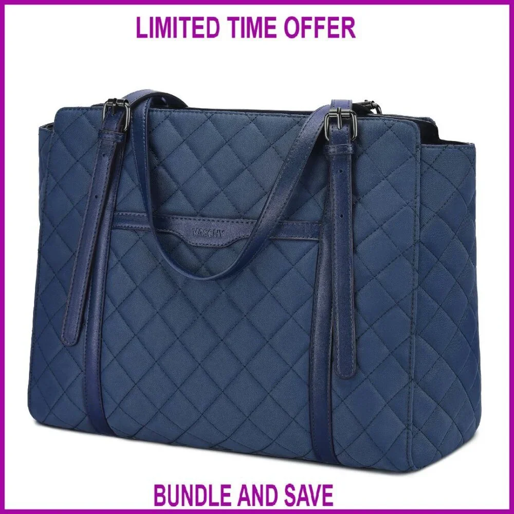 Quilted Puffer Laptop Tote Bag, 15.6+ Inch, Water-Resistant, Travel-Ready